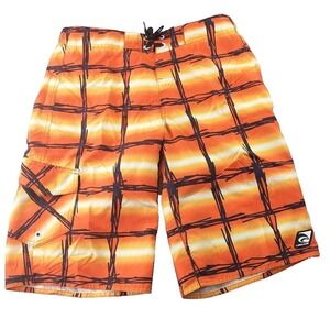 Laguna Caleb Rose Board Shorts Mens Drawstring Checked Orange Swim Trunks Size M